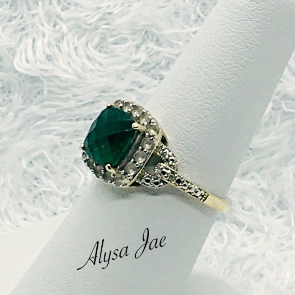 Emerald, White Topaz & Diamond Filigree Ring, 7 - Picture 6 of 13